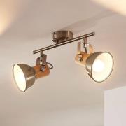 Dennis plafondlamp met hout, 2-lamps.