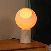 Tafellamp Davin, hoogte 26 cm, crèmekleurig/wit, steen/glas