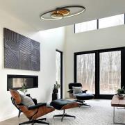 LED plafondlamp Tisha I, matzwart/hout, lengte 85 cm