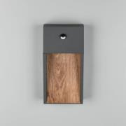 LED-sensor buitenwandlamp SALMON, houtlook, hoogte 33 cm IP44