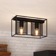 Plafondlamp Catterick, zwart, twee kooikappen