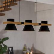 Hanglamp Maccles in zwart met hout, 3-lamps