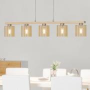 Castralvo hanglamp, lengte 115 cm, hout/amber, 5-lamps, glas
