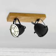 Plafondspot Gatebeck, hout/zwart, 2-lamps, hout