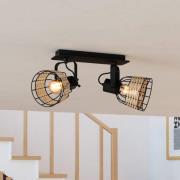 Plafondspot Anwick 1 staal/rotan, 2-lamps