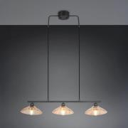 Hanglamp Eluna, amber/zwart, 100 cm, glas/metaal, 3-lamps.