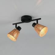 Plafondlamp Natrel, zwart/bruin, lengte 41 cm, 2-lamps, metaal