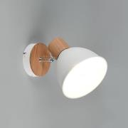 Plafondlamp Delume, wit, Ø 15 cm, 1-lamp, metaal/hout