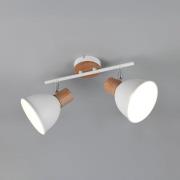 Plafondlamp Delume, wit, lengte 49 cm, 2-lamps, metaal/hout