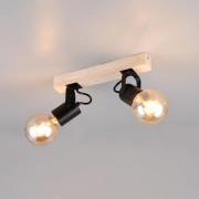 Plafondlamp Lynar, zwart, hout, metaal, lengte 31 cm, 2-lamps.