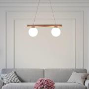 Hanglamp Woodstock, zandkleurig, hout/metaal, 2-lamps,