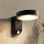 PRIOS LED-zonne-wandlamp Tarlson, rond, antraciet, sensor