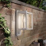 Lucande buitenwandlamp Ferda, sensor, fitting onderaan, grijs