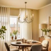 Kroonluchter Dofa, messing antiek/zwart 6-lamps