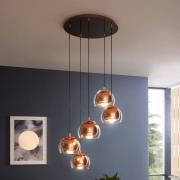 Hanglamp Rocamar 1, koper, Ø 59 cm, 5-lamps, metaal/glas