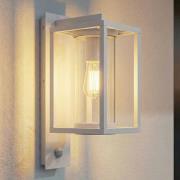Lucande buitenwandlamp Ferda, sensor, fitting onderaan, grijs